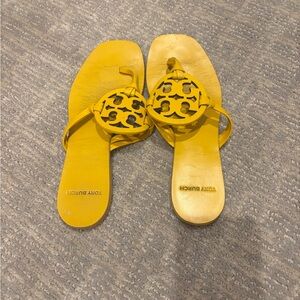 Tory Burch Yellow Slide Sandals with Medallion Design